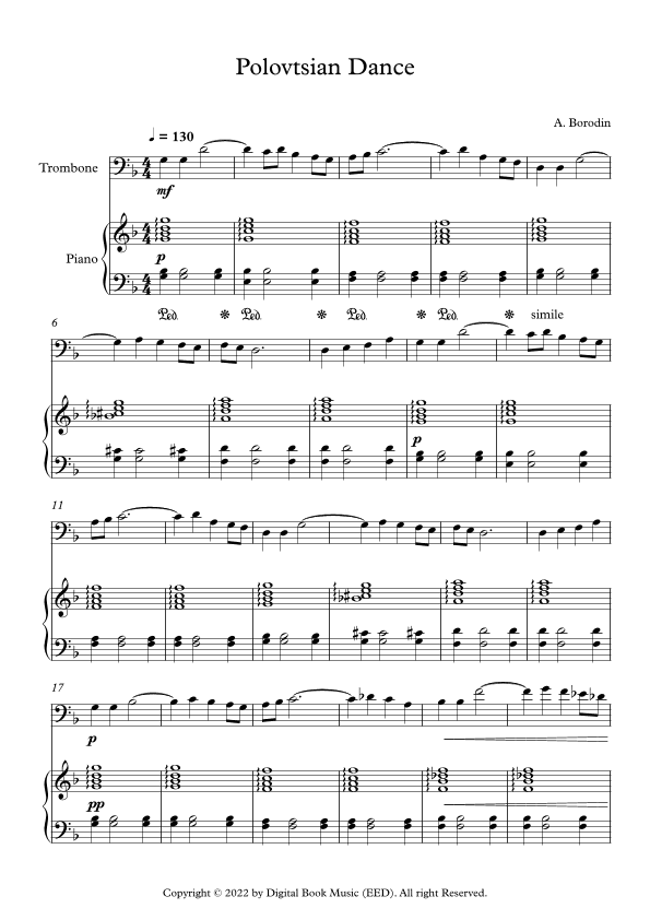 Polovtsian Dance - Alexander Borodin (Trombone + Piano) (arr. Digital Book Music)
