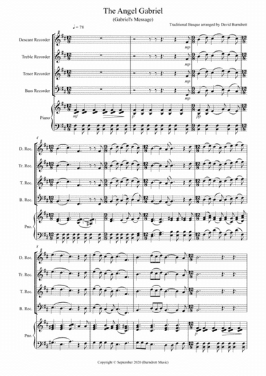 The Angel Gabriel for Recorder and Piano (arr. David Burndrett)