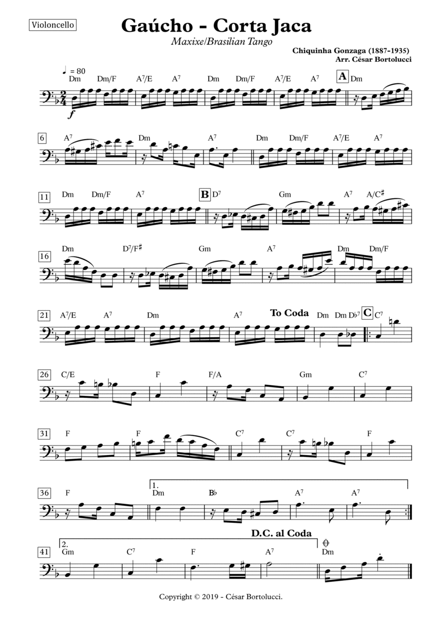 Corta Jaca ou Gaúcho - Cello with Chords (arr. ACT Bortolucci)