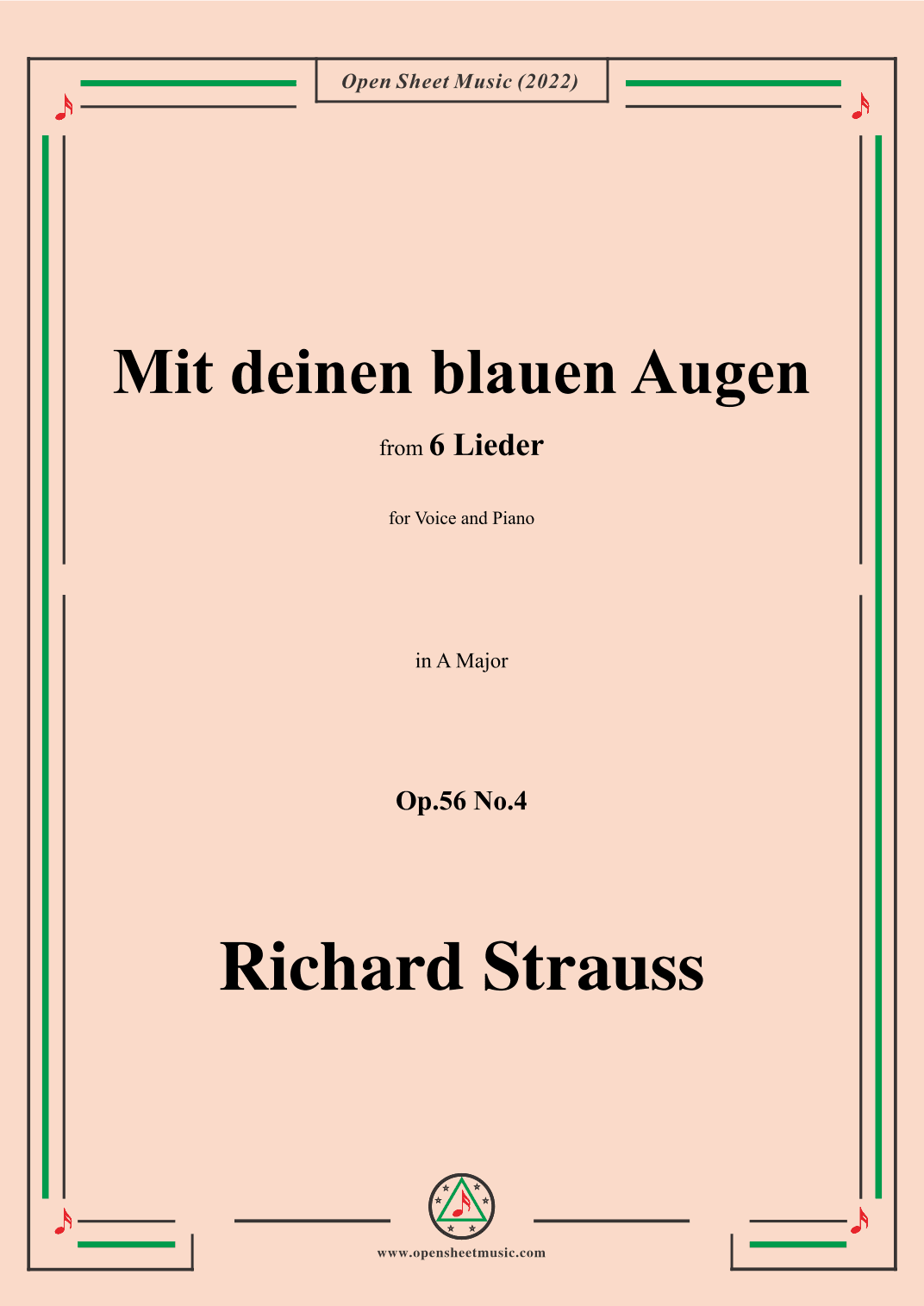 Richard Strauss-Mit deinen blauen Augen,in A Major (arr. OSM Press)