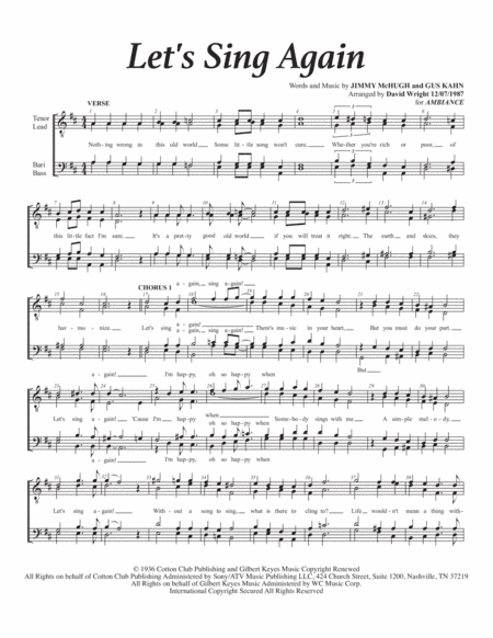 Let's Sing Again (arr. David Wright)
