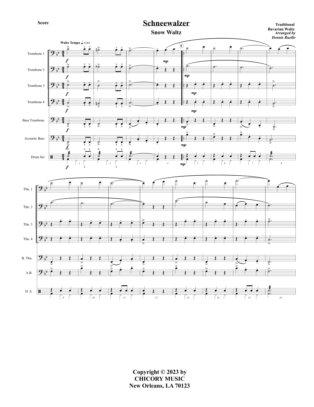 Schneewalzer (Snow Waltz) - Oktoberfest - Trombone Quintet / Choir (arr. Dennis Ruello)