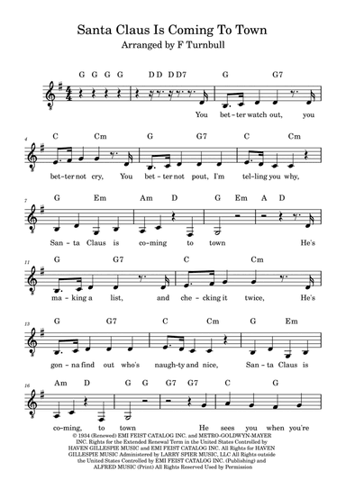 Santa Claus Is Comin' To Town (arr. F Turnbull)