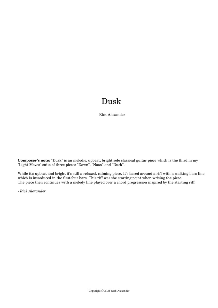 Dusk (for solo guitar) (TAB)