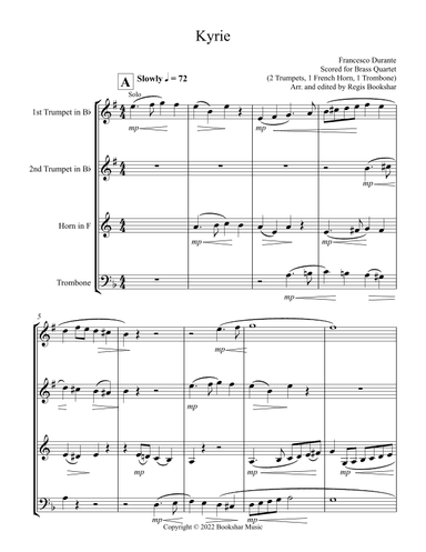 Kyrie (Durante) (Brass Quartet - 2 Trp, 1 Hrn, 1 Trb) (arr. Regis Bookshar)