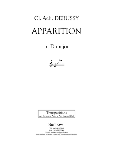Debussy: Apparition (transposed to D major) (arr. Sunbow)
