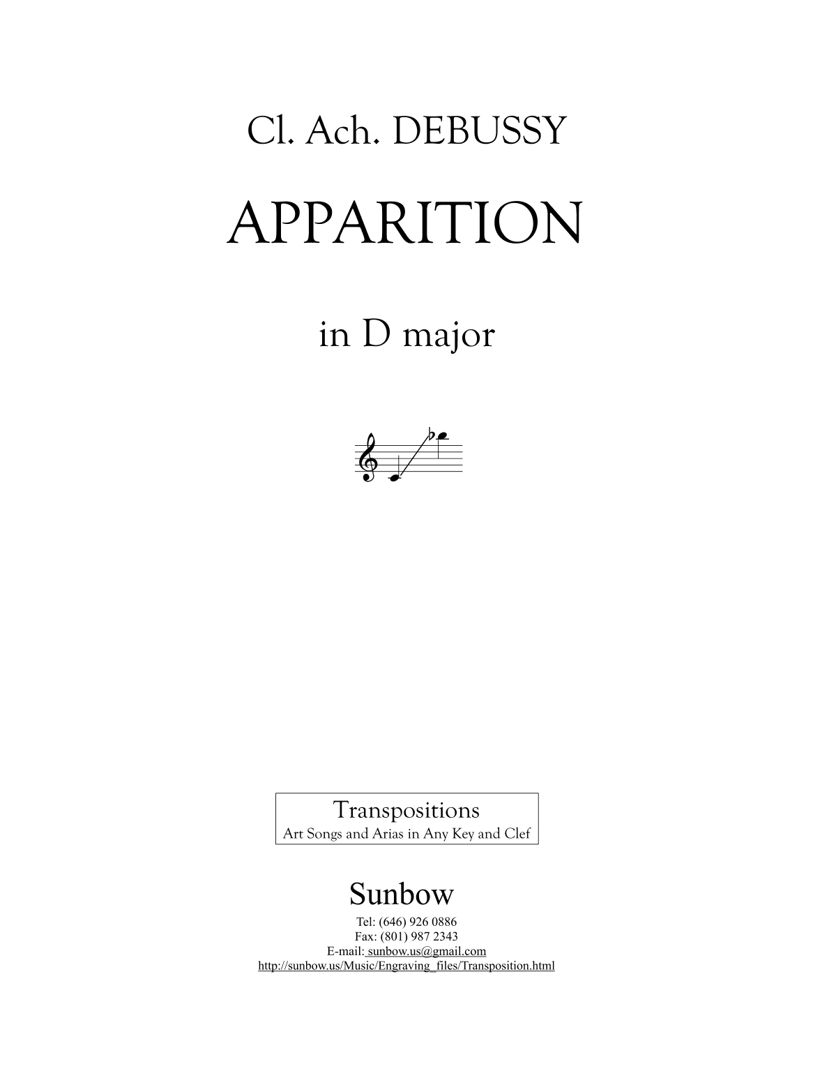 Debussy: Apparition (transposed to D major) (arr. Sunbow)