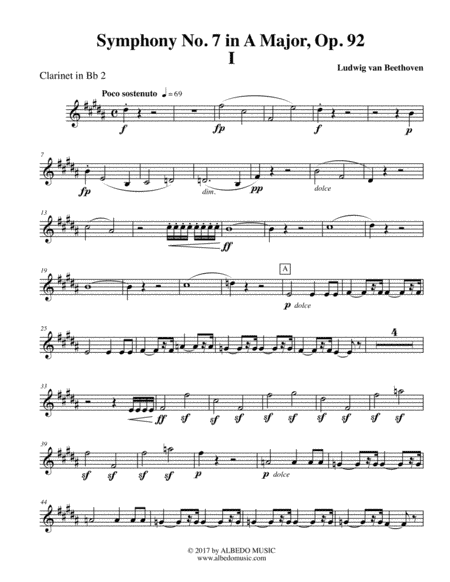 Beethoven Symphony No. 7, Movement I - Clarinet in Bb 2 (Transposed Part), Op. 92 (arr. Doug Clyde)