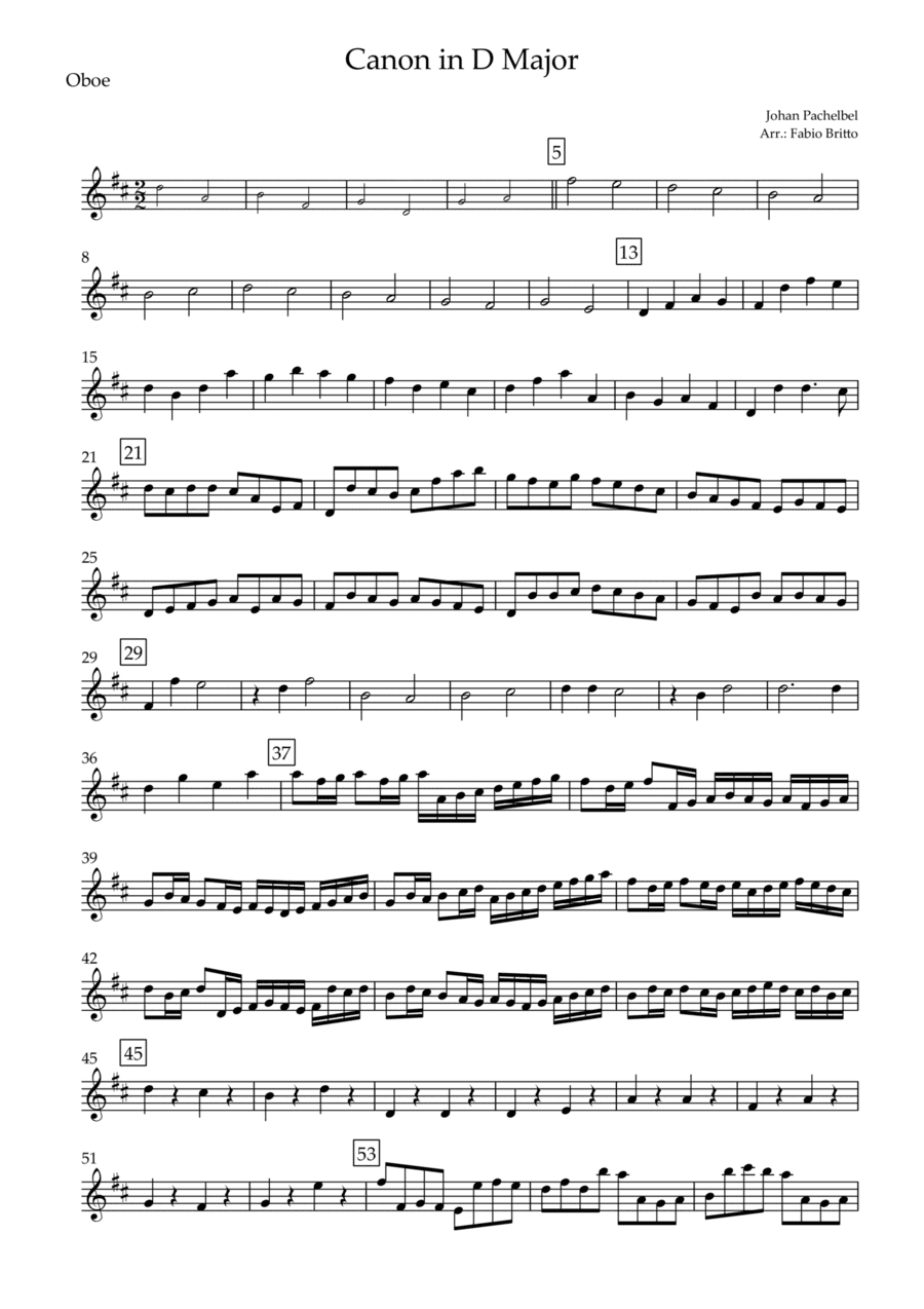 Canon in D Major (J. Pachelbel) for Oboe Solo (arr. Fabio Britto)