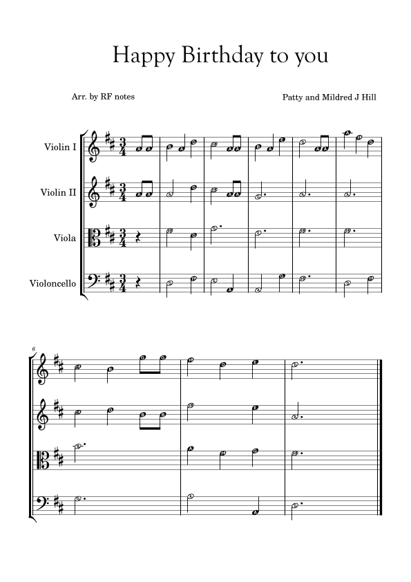 Happy Birthday to You (arr. RF notes)