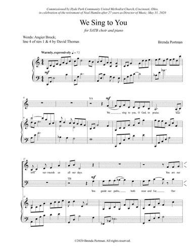 We Sing to You (SATB/piano)