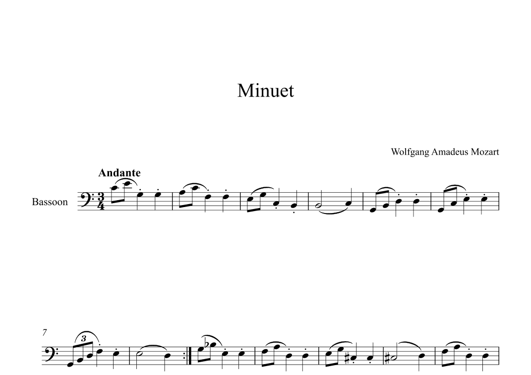 Minuet (In F Major) - Wolfgang Amadeus Mozart (Bassoon) (arr. Digital Book Music)