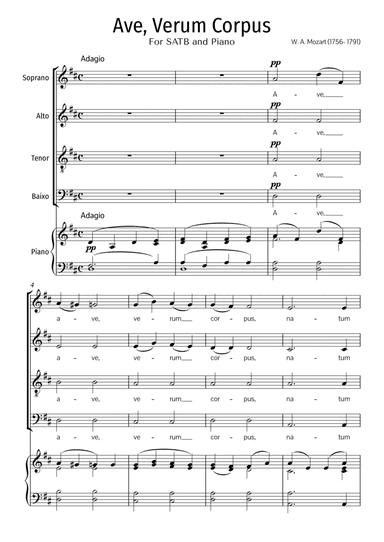 W. A. Mozart Ave Verum Corpus K 618. For SATB and Piano. PDF (arr. Rodrigo Silva)