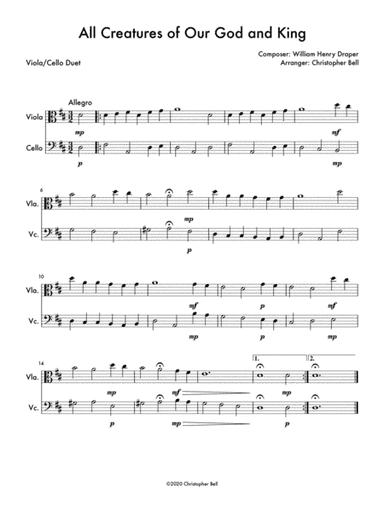 All Creatures of Our God and King (Easy Viola/Cello Duet) (arr. Christopher Bell)