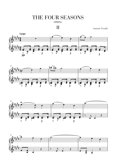 VIVALDI: The Four Seasons - Spring - 2nd mov. - Advanced Intermediate Piano (arr. Cadenza Editions)