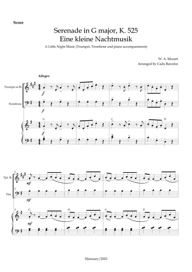 Serenade in G major, K. 525 /Eine kleine Nachtmusik /A Little Night Music - Trumpet, Trombone chords (arr. Cadu Barcelos)
