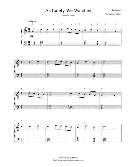 As Lately We Watched - for easy piano (arr. Samuel Stokes)