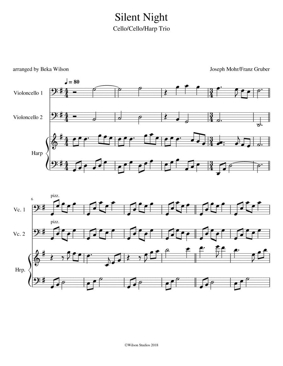 Silent Night--cello/cello/harp trio (arr. Beka Wilson)
