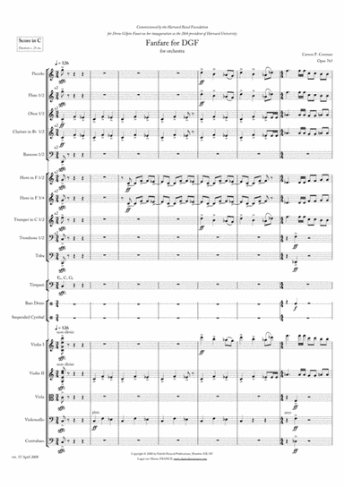 Carson Cooman: Fanfare for DGF, version for orchestra (score and parts)