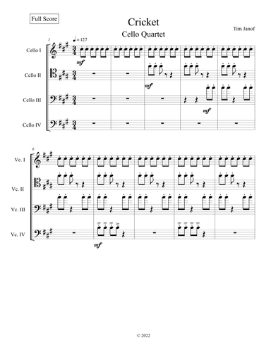 Cricket for Cello Quartet