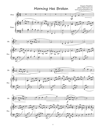 Morning Has Broken (Bunessan) for Oboe and Piano (arr. Dr. Gregory Hamilton)