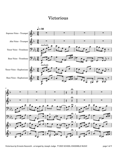 Victorious by Nazareth for Brass Quartet in Schools (arr. Joseph Judge)
