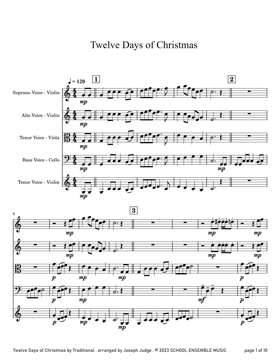 Twelve Days Of Christmas for String Quartet in Schools (arr. Joseph Judge)