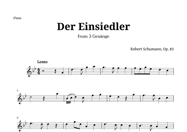 Der Einsiedler by Schumann for Flute (arr. Langanho)