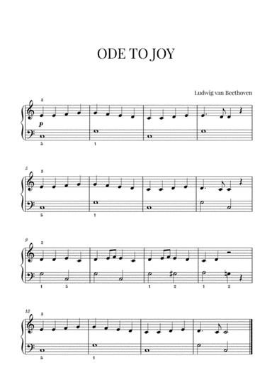 Beethoven - Ode to Joy for Easy/Beginner Piano (with fingerings) (arr. Cadenza Editions)