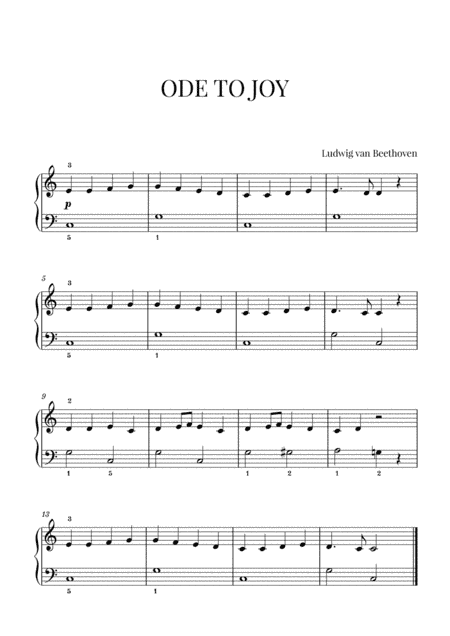Beethoven - Ode to Joy for Easy/Beginner Piano (with fingerings) (arr. Cadenza Editions)