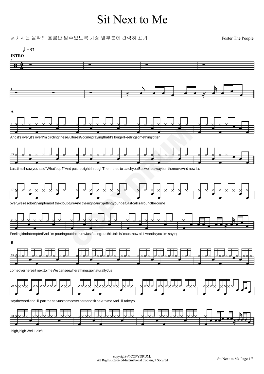 Sit Next To Me (arr. COPYDRUM)