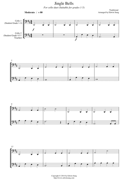 Jingle Bells (for cello duet, suitable for grades 1-5) (arr. Edwin Sung)