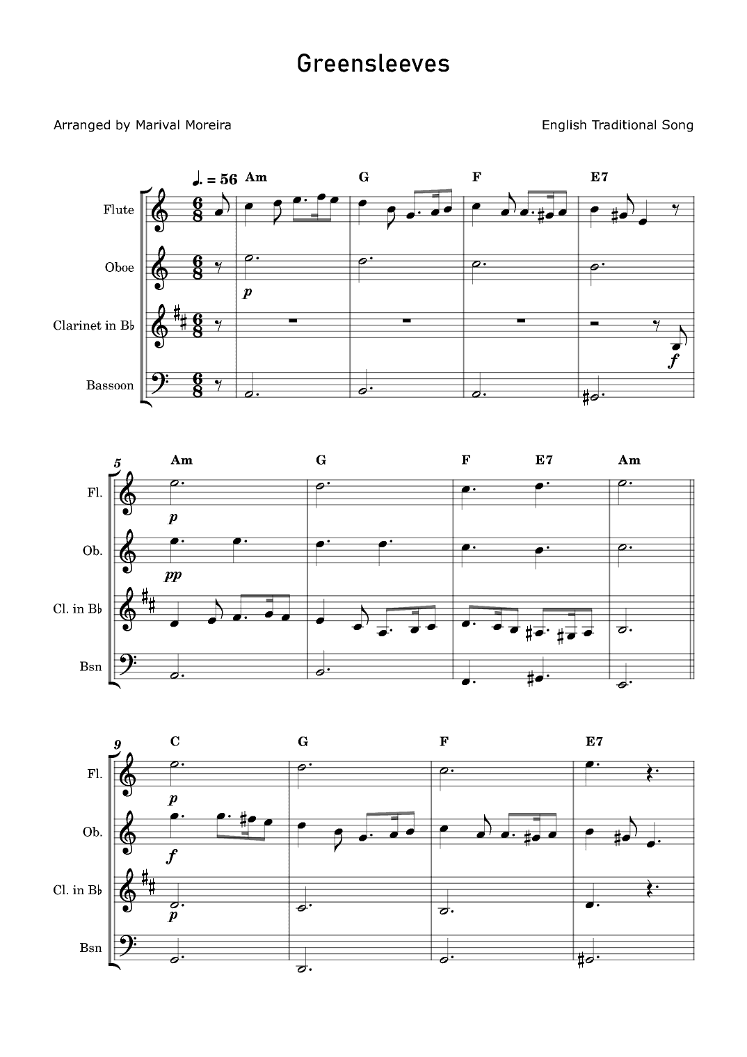 Greensleeves - Woodwind Quartet (arr. Marival Moreira)