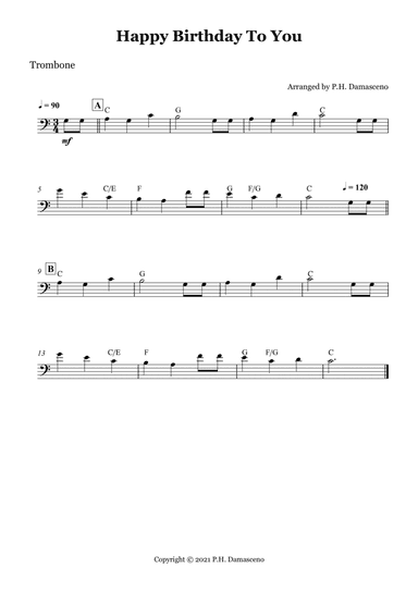 Happy Birthday To You - Trombone Solo with Chords (arr. P.H. Damasceno)
