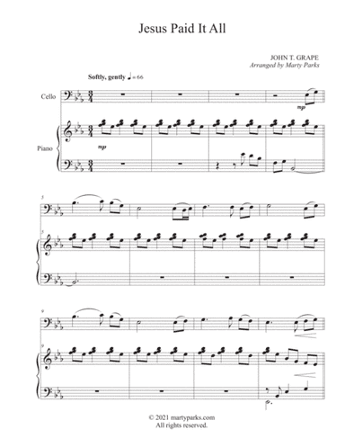Jesus Paid It All (Cello-Piano) (arr. Marty Parks)