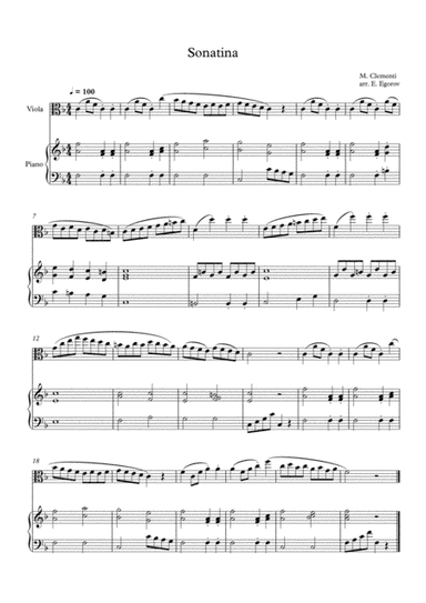 Sonatina (In C Major), Muzio Clementi, For Viola & Piano (arr. Eugene Egorov)