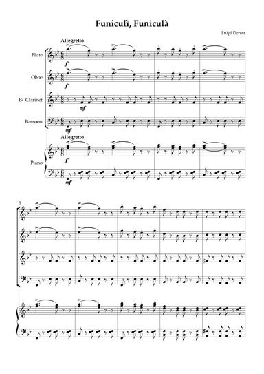 Funiculì, Funiculà - Woodwind Quartet & Piano (arr. Karen Gueiros)
