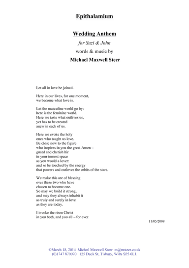 Epithalamium - Wedding Anthem for Choir, String Quartet & Organ