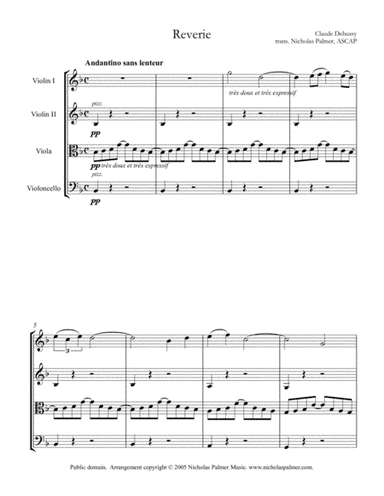 Reverie - Debussy - For String quartet (arr. Nicholas Palmer)