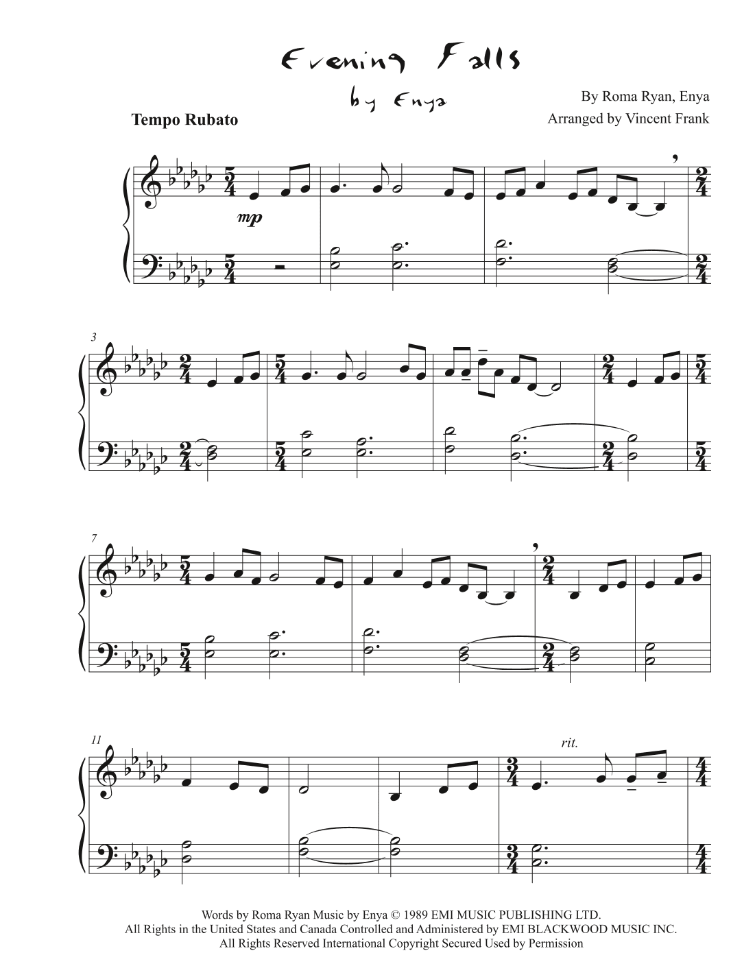 Evening Falls (arr. Vincent Frank)