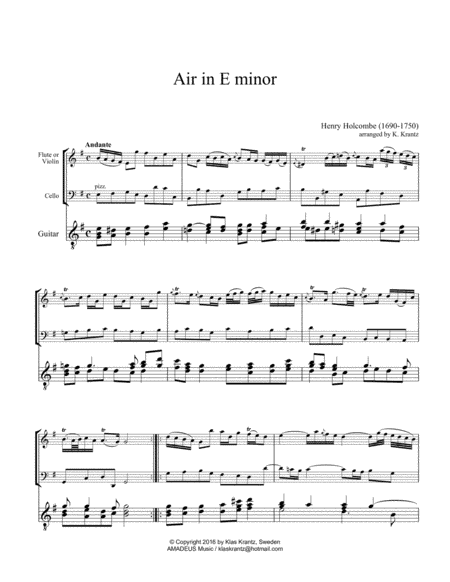 Air in E Minor for flute or violin, cello and guitar (arr. Amadeus Music)