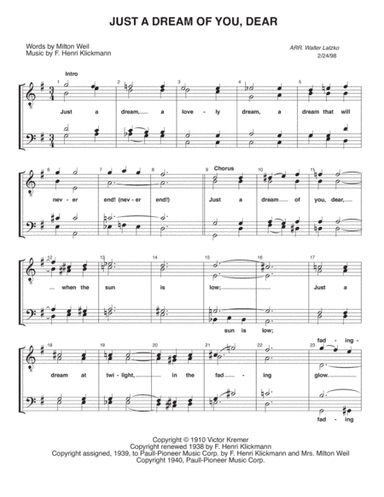 JUST A DREAM OF YOU, DEAR (arr. Walter Latzko)
