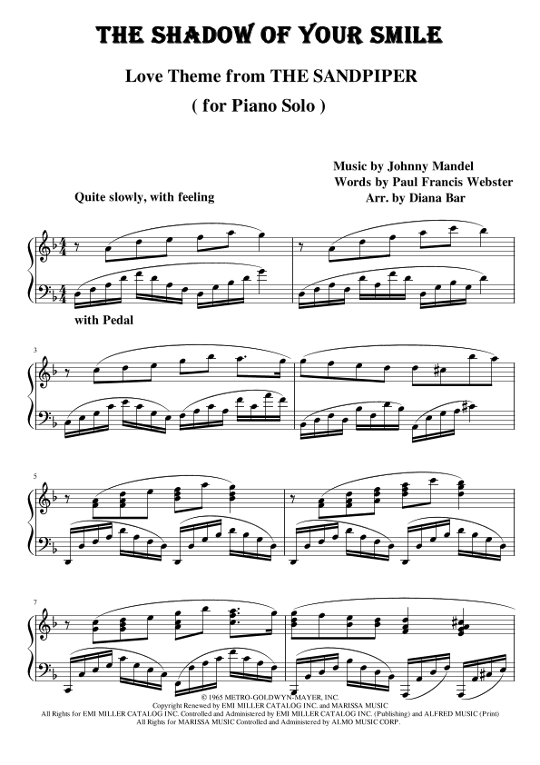 The Shadow Of Your Smile (arr. Diana Bar)