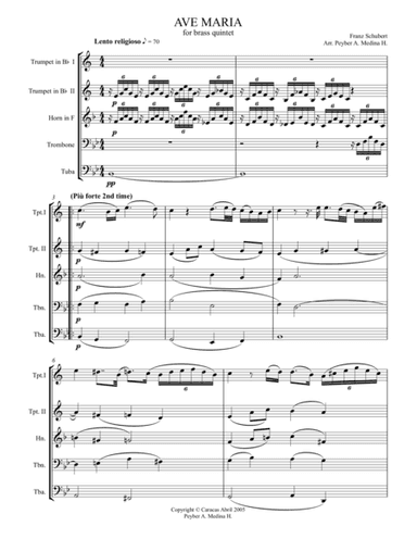 SCHUBERT, AVE MARIA, for Brass Quintet (arr. Peyber A. Medina H.)