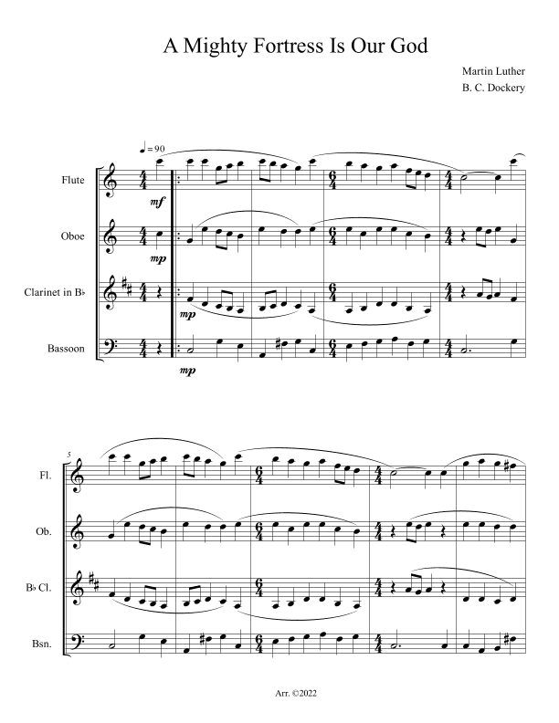A Mighty Fortress is Our God (Woodwind Quartet) (arr. B. C. Dockery)