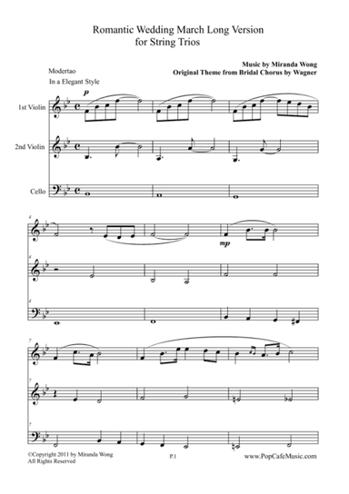 Romantic Wedding March - Long Version for 2 Violins & Cello (String Trios) (arr. Miranda Wong)