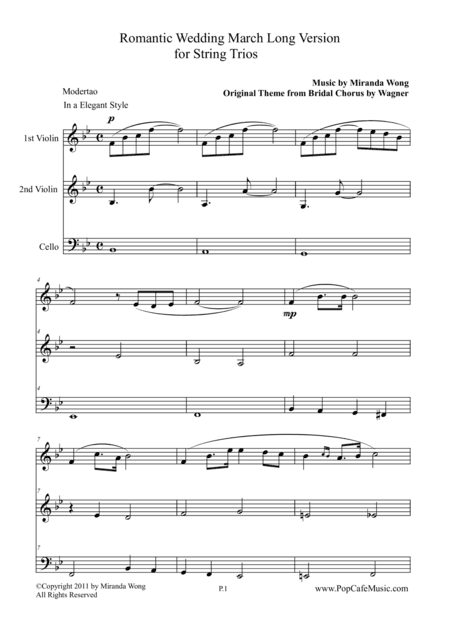 Romantic Wedding March - Long Version for 2 Violins & Cello (String Trios) (arr. Miranda Wong)