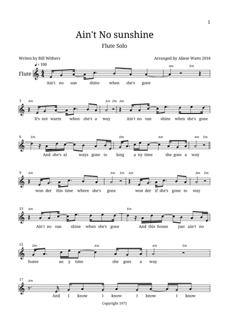 Ain't No Sunshine (arr. Aliese Watts)
