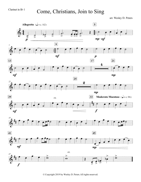 Come, Christians, Join to Sing (Clarinet Quartet) (arr. Wesley D. Peters)