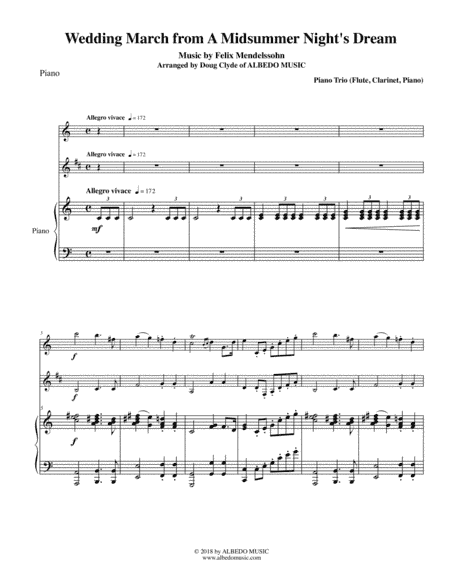 Mendelssohn Wedding March from A Midsummer Night's Dream for Flute, Clarinet & Piano (arr. Doug Clyde)